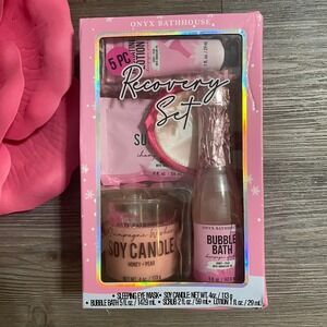ONYX BATHHOUSE‎ Recovery Set Gift Eye Mask, Candle, Bubble Bath, Scrub, Lotion
